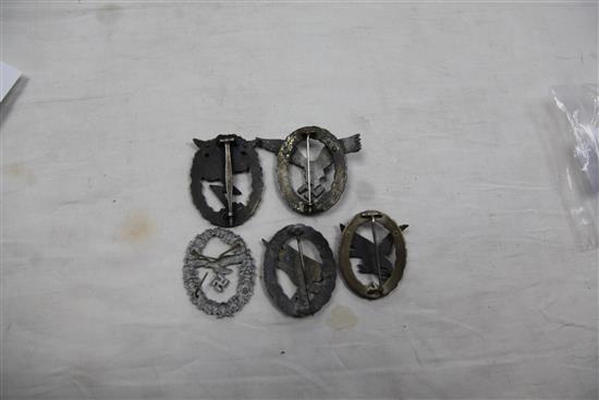 Five German Third Reich Luftwaffe badges,